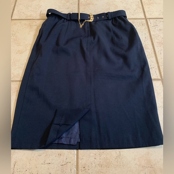 Vintage 80s Principles Petite Black Midi Skirt | Gold Chain Belt Detail Size 12 - Picture 5 of 8